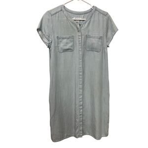 Liz Claiborne Simply Liz Women’s Midi Dress Sz Small Chambray‎ Blue Button
